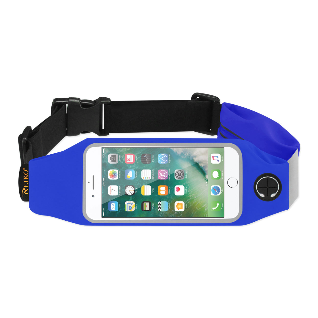 REIKO RUNNING SPORT BELT FOR 5 INCHES DEVICE WITH TWO POCKETS IN BLUE (5x5 INCHES)(SWB03-UNI50BL)
